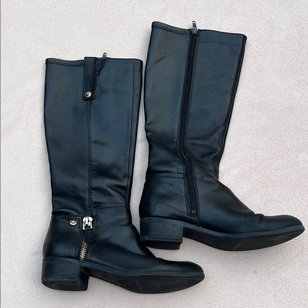 Guess Knee High Zip Riding Boots Black Leather man made upper women’s size 7